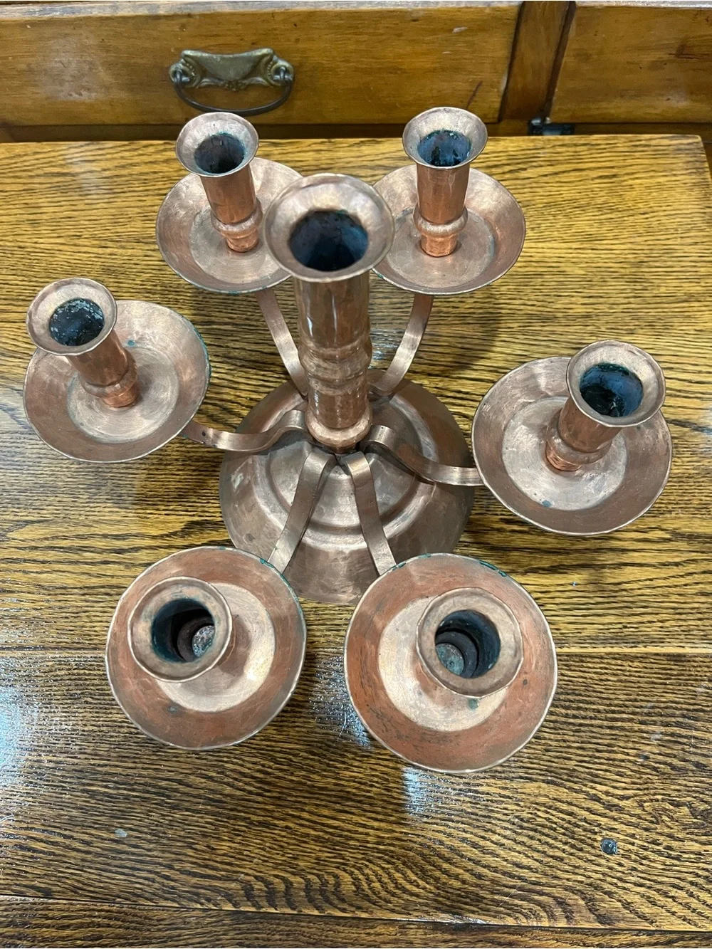 Antique Arts & Crafts Hammered Copper 7 Light Candelabra Handcrafted Mission